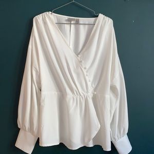 Flowy white summer blouse with cinched waist